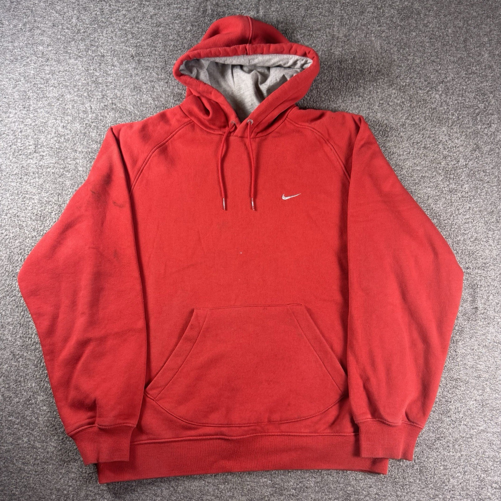 Vintage Y2K Nike Hoodie Mens Large Red Pullover Grey Swoosh Sports