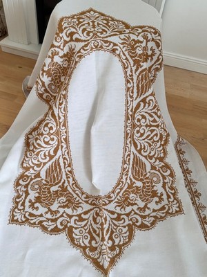 Vintage-Leinentischdecke rechteckig 150 × 190 cm mit Handstickerei  Deutschland