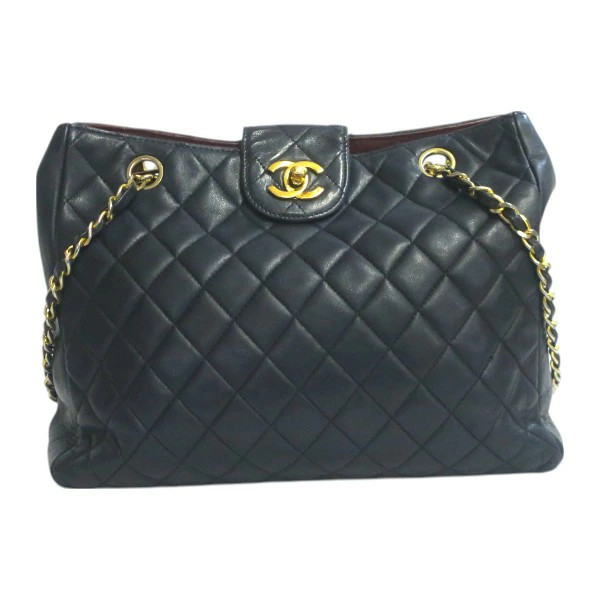 Chanel Black Lambskin Coco Matelasse Chain Shoulder Tote Bag Pre-Owned