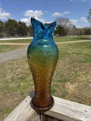 Vtg Cristalleria d'Arte Ann Primrose Collection Owl Glass Murano Style Vase Read