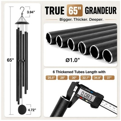 Big Outdoor Black Wind Chime, 65'' Aluminum Tubes