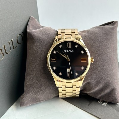 Bulova Classic 97D108 Black Dial Gold-Tone Strap Men's Quartz Watch New 40mm