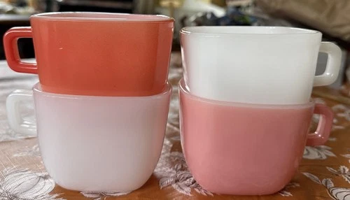 VTG Set of 4 Glasbake Square Multicolor Pastel Milk Glass Mugs Cups