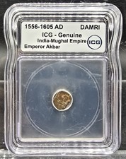 Ancient 1556–1605 AD Mughal Empire Damri ICG Genuine India Emperor Akbar Coin