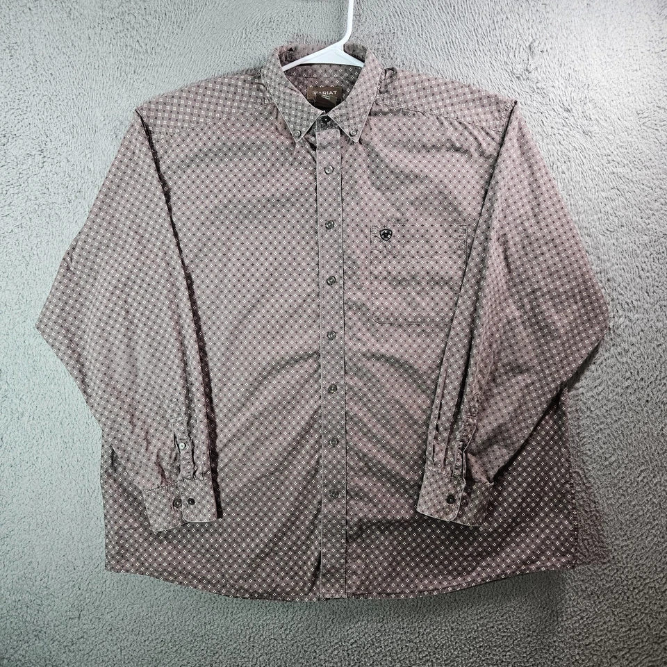 Ariat Shirt Men XXL Button Up Geometric Long Sleve Light Brown - Pls Read - Image 2 of 4