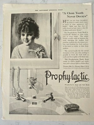 1920 Prophylactic Toothbrush hand nail brush clean tooth never decays Vintage ad