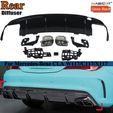 Black Rear Diffuser with Exhausts Tips Bumper...