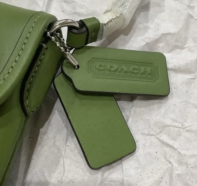Coach Dark Lime Green Hamptons Leather Shoulder Bag Purse NEW