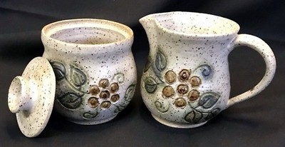 Signed Miller Creamer And Sugar Handmade Speckled Stoneware