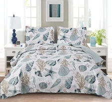 Jarson Summer Beach Bedspreads Set Seashell Conch Coverlet Sets Twin Size,3Pc
