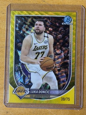 2025-26 Bowman Chrome Basketball Luka Doncic Yellow Wave Refractor 75 #123