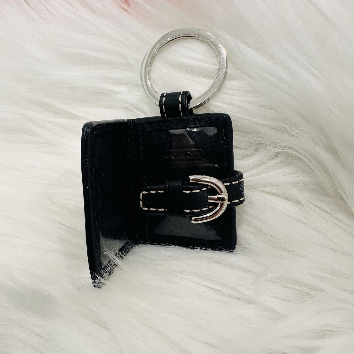 NEW ✨ COACH Vintage BLACK LEATHER MINI PHOTO KEYCHAIN KEY FOB