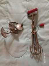 Vtg Androck Hand Crank Mixer & Egg Beater Wooden Handles Red Black Mayonnaise