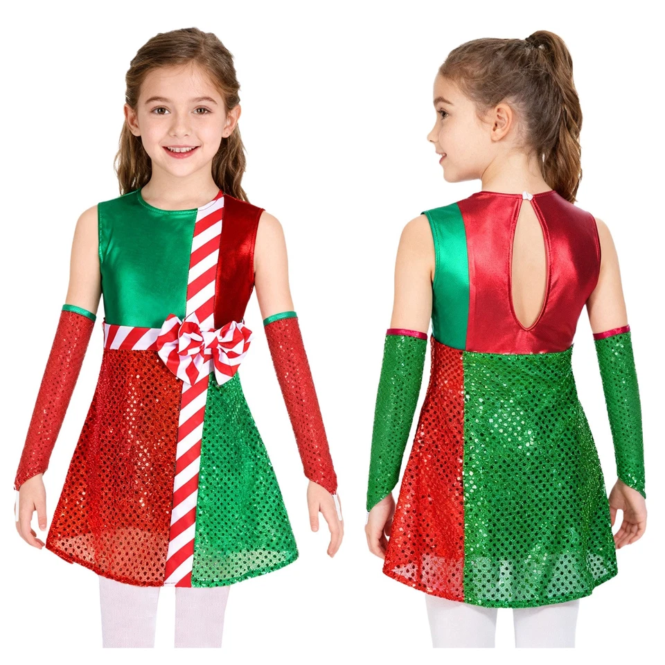 Kids Girls Dress Performance Skirt Layer Jumpsuit Festival Christmas Cosplay - Image 3 of 3
