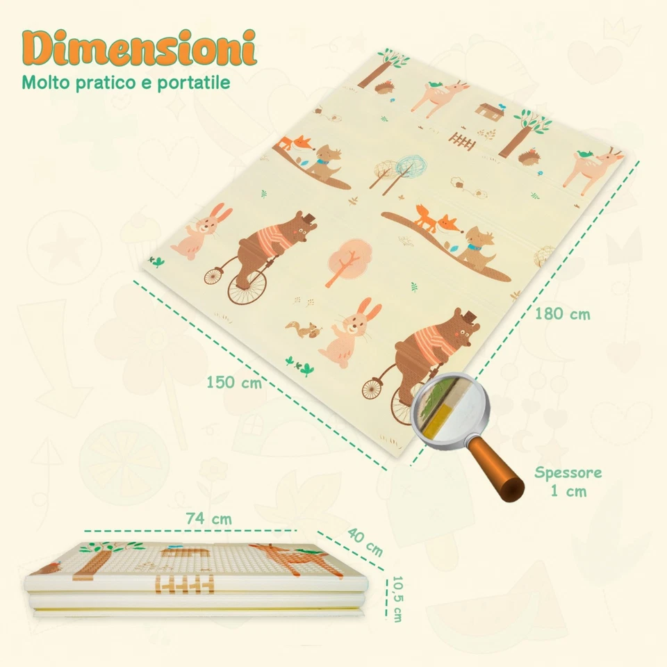 Tappeto da Gioco per Bambini e Neonati Pieghevole, reversibile, 180*150*1cm - Immagine 2 di 4