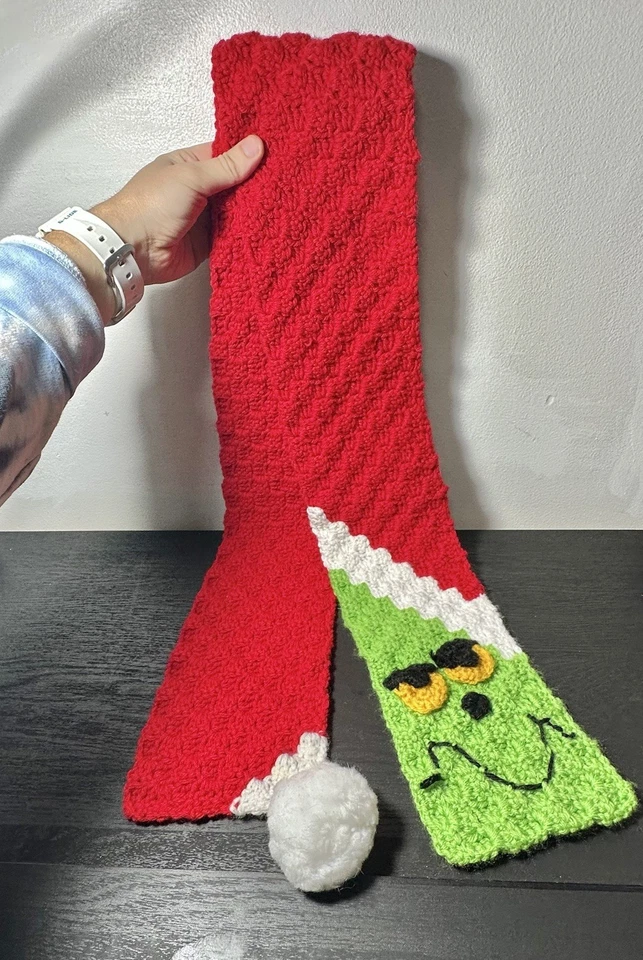 Bufanda tejida Dr Seuss The Grinch hecha a mano hilo tejido rojo vintage años 90’s 80’s crochet Foto 2 de 4