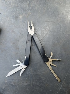 Multitool Stainless Steel Pliers W/ Black Handle And Multitool Pocketknife Black