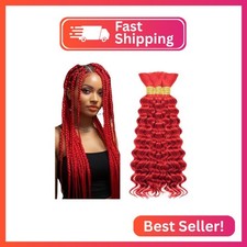 Red Human Braiding Hair for Boho Braids 18 Inch 3 Bundles Burgundy Red Deep Wave