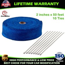 2 50ft Blue Exhaust Wrap Header Manifold Fiberglass Heat Wrap Tape With 10 Ties 2 50ft Blue Exhaust Wrap Header Manifold Fiberglass Heat Wrap Tape With 10 Ties