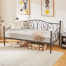 Twin Size Daybed Frame Heavy Duty Metal Slats Platform with Headboard Sofa Bed