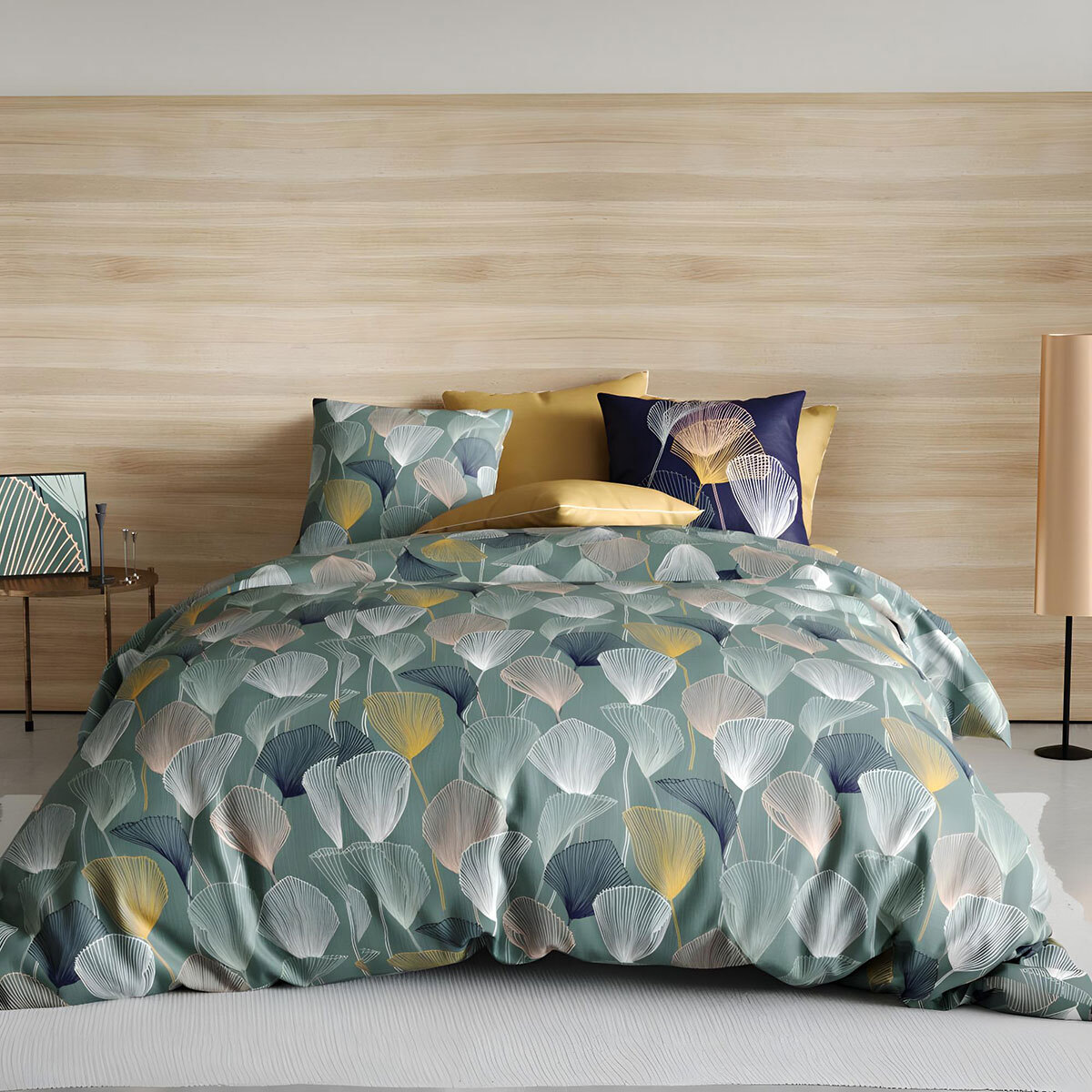 Parure de lit Cottey Vert 260 x 240 housse couette grand lit 2 personnes en coton