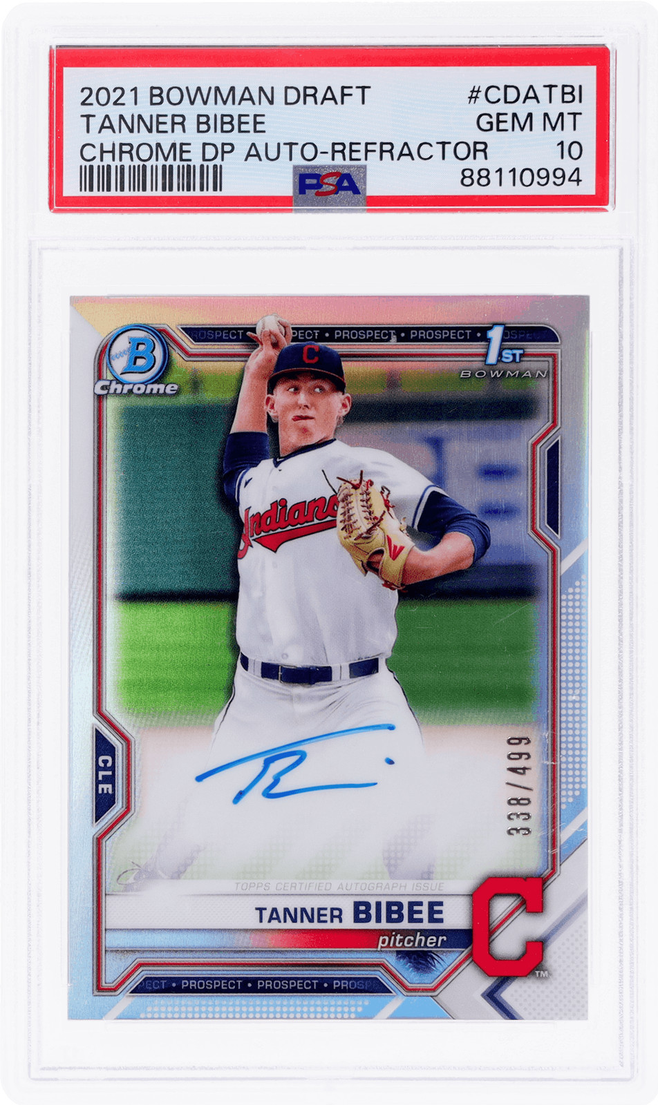 2021 Bowman Draft Tanner Bibee Chrome Auto Refractor #CDATBI /499 PSA 10