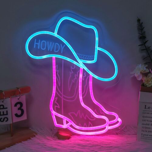 Boots Hat Howdy Neon Sign for Cowboy Cowgirl Gifts, Howdy Led Sign Light, 3D