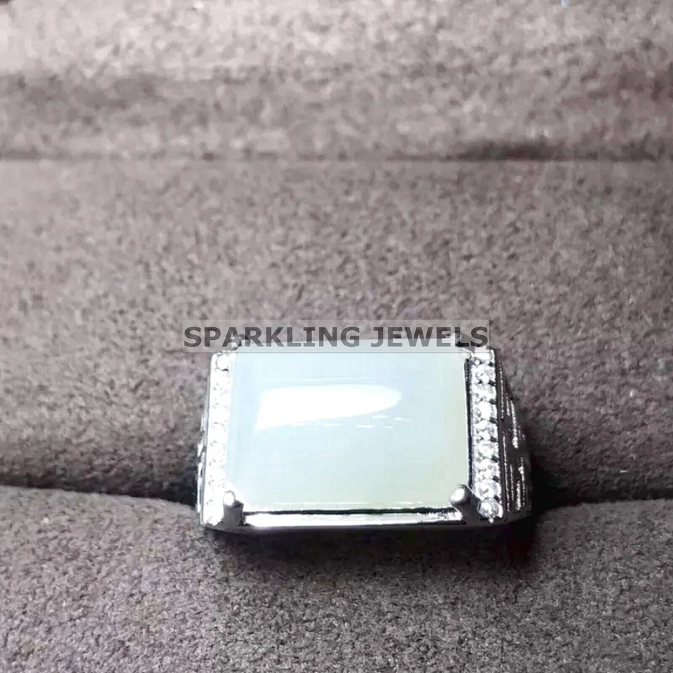 Calibrated Moonstone Emerald Cut With 925 Sterling Silver Ring For Men #C281 - Image 2 of 4