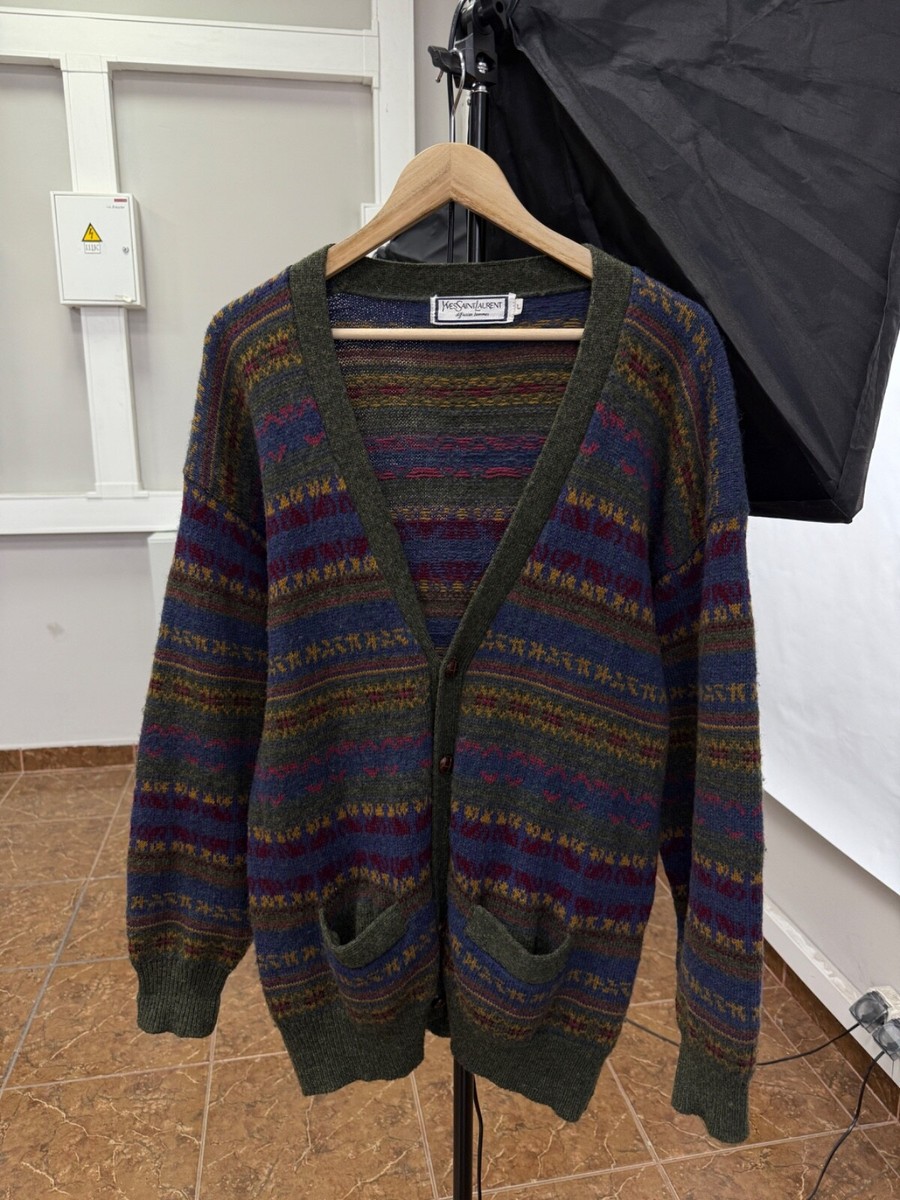Vintage 80s YSL Yves Saint Laurent Lana Wool Cardigan Retro size L