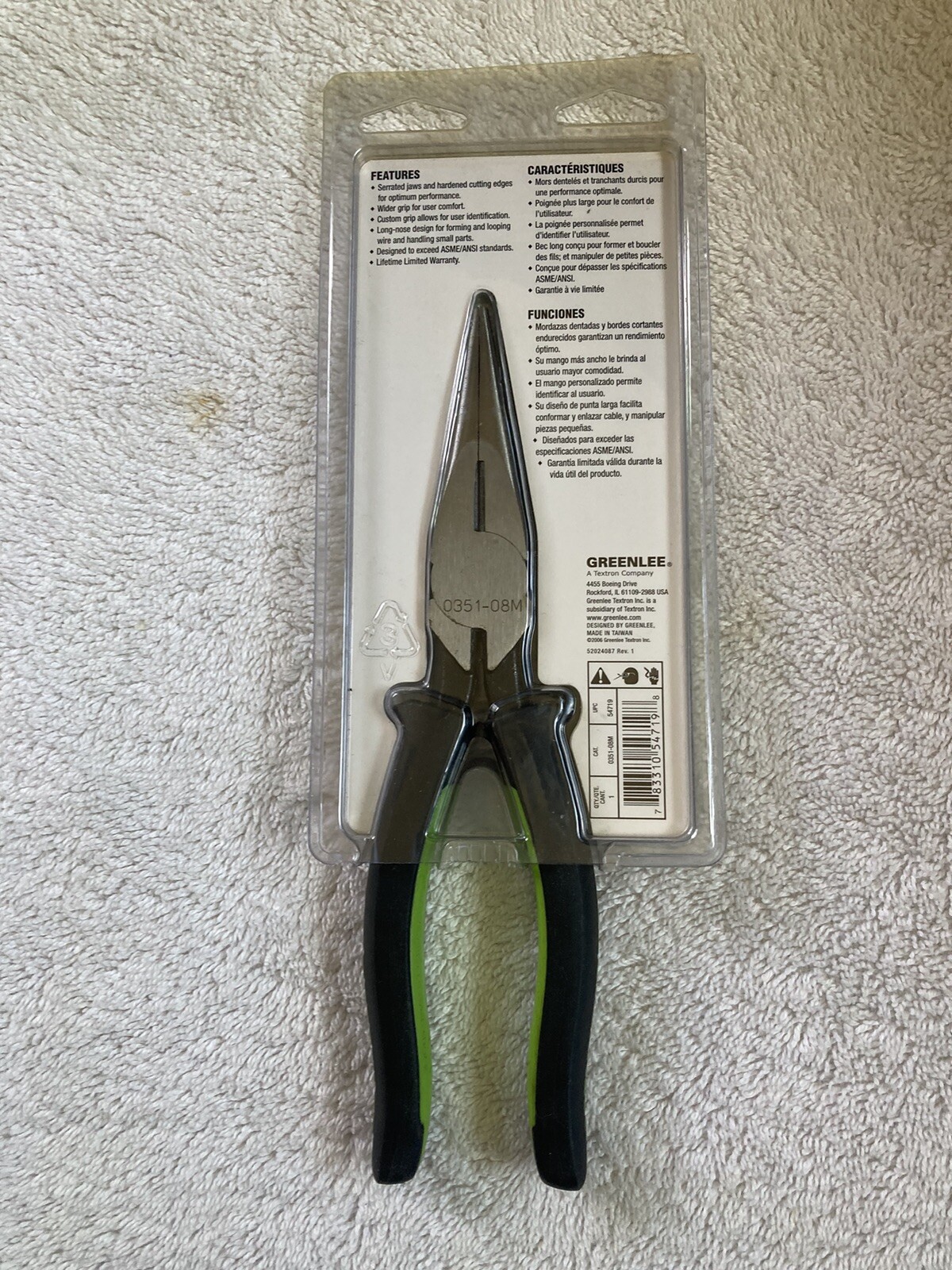 Greenlee Side Cutting Long Nose Pliers With Molded Grip 8 for sale