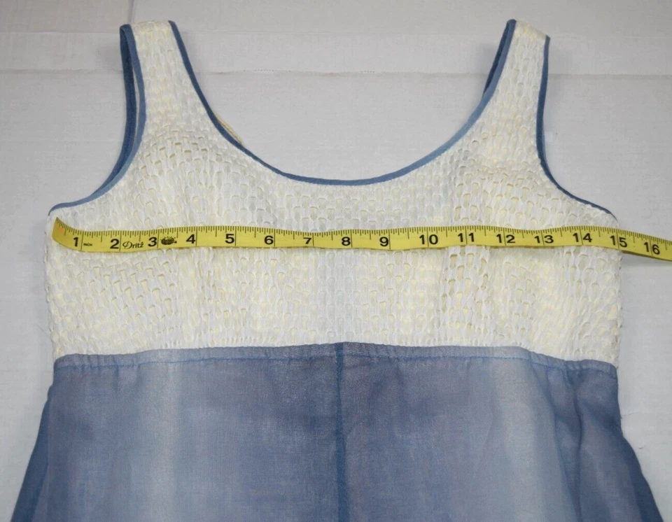 Vintage Maxi Dress Size S/M 60s Blue Ombre Ivory Net Lace Bodice Empire Waist - Image 4 of 4