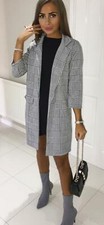 Womens Ladies Checkered Check Hound Tooth Tartan Duster Coat Jacket Blazer Top