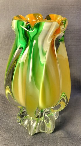 Vintage mundgeblasene Murano Kunst Glas Vase Chamäleon Regenbogen WIRBEL - Bild 2 von 9