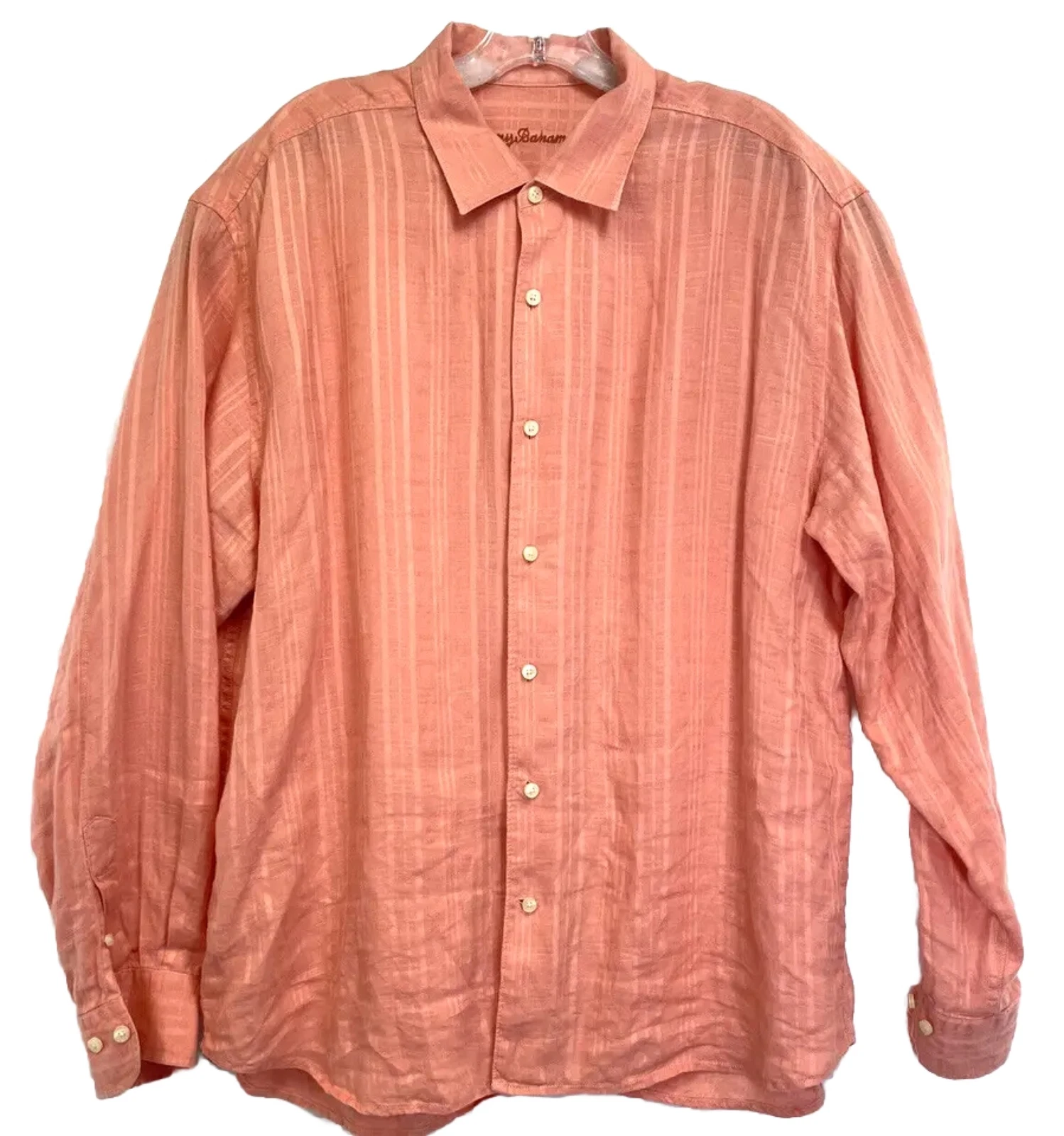 Tommy Bahama 100% Linen Mens Sz XL Salmon Button Up Shirt (H2) EUC