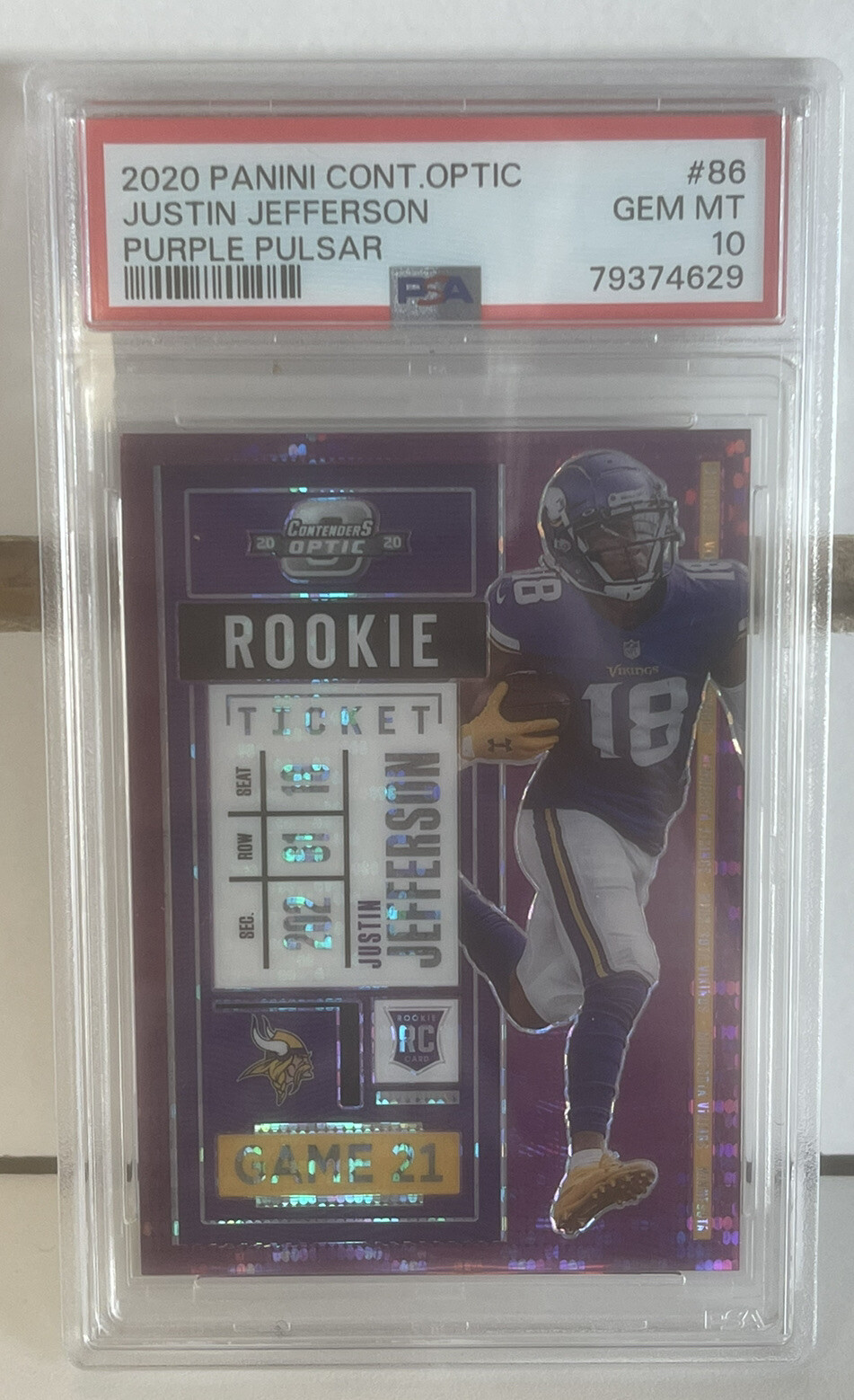 Justin Jefferson Panini Contenders Optic #86 Purple Pulsar
