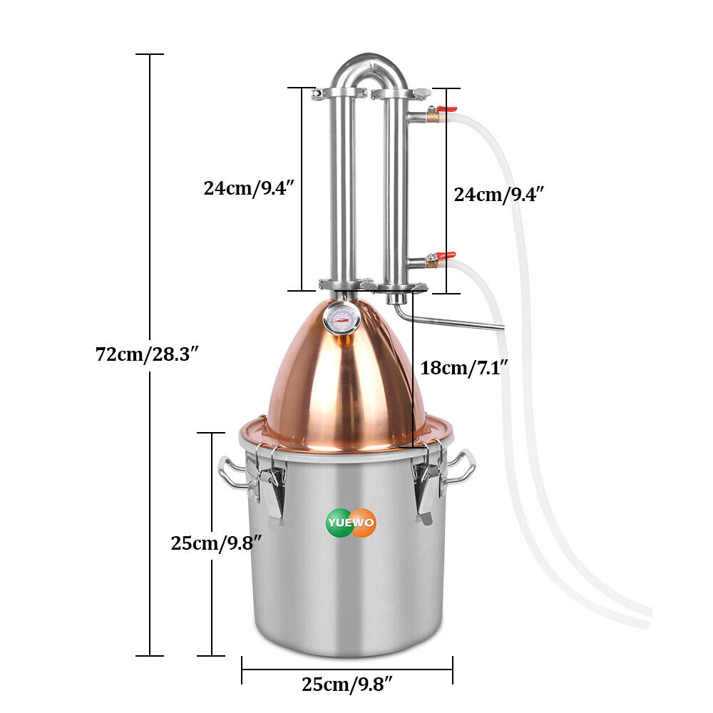 Copper Alcohol Distiller Still Keg Distilling Alcohol W/Thermometer Water pump