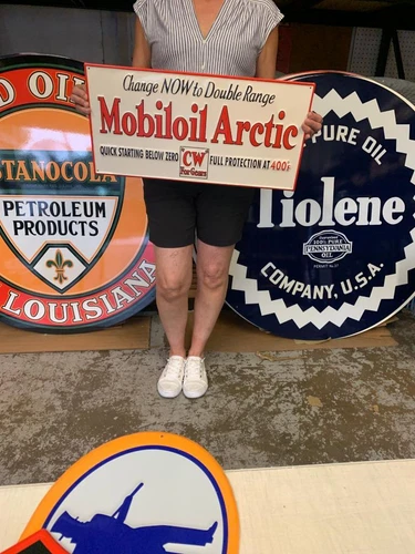 Antique Vintage Old Style Sign Mobil Oil Arctic Made in USA