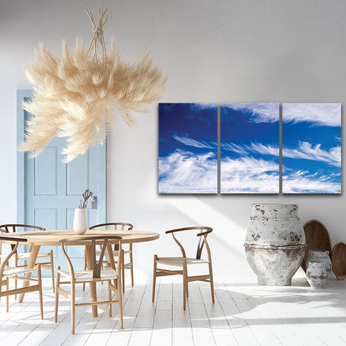 Conjunto de 3 lienzos de arte de pared con nubes de cielo azul impresión e imagen de póster - Imagen 3 de 7