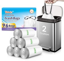 Teivio 2 Gallon 96pcs Strong Drawstring Trash 1 Count Pack of 96 , White
