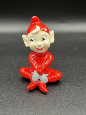 Vintage 1950s Red Pixie Elf Porcelin Ceramic Figurine Kitschy 