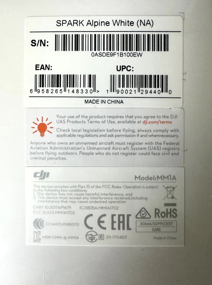 DJI Spark Drone – Alpine White, Model: MM1A. Brand New Sealed ORIGINAL - Image 4 of 4