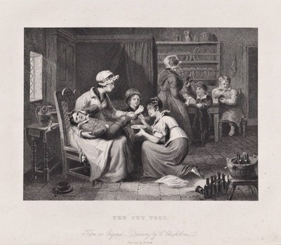 Kind child foot injury Verletzung Stahlstich engraving Smith 1850