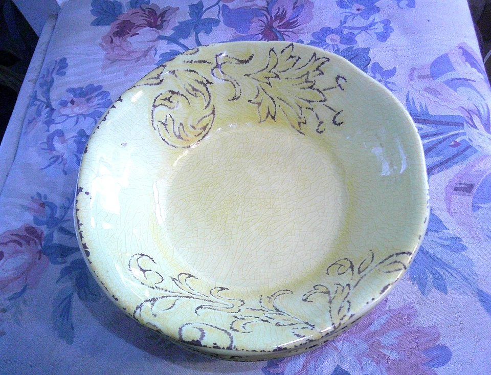 Juego Cynthia Rowley Otoño Amarillo Floral Craquelado Melamina 4 Platos de Cena y 4 Cuencos Foto 3 de 4