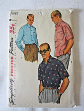 Vintage Simplicity Men's Sewing Pattern 4981 Sport Shirt Size Medium 15-15 1/2