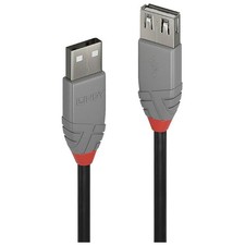 Image of LINDY 36704 USB 2.0 cable USB-A plug to socket Black Grey 3m