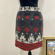 Vintage The Last Best Place Gray Red Wool Blend Lined Southwest Pattern Skirt