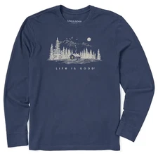 Life is Good. Men's Cabin Escape Long Sleeve Crusher Tee, Darkest Blue