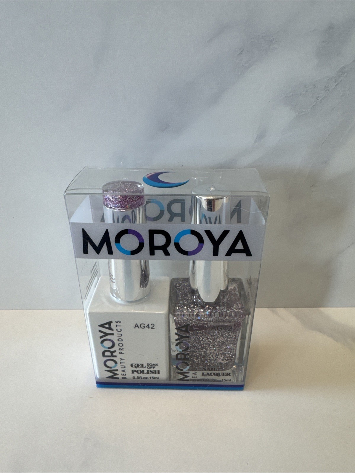 MOROYA Soak Off Gel Polish & Matching Nail Lacquer Purple Sparkle AG42 0.5oz. ea