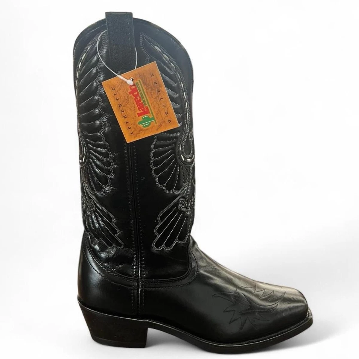 Bottes Western Laredo Paris – Homme, Cuir Noir, Bout Rond, Talon Cowboy, Tige 12 Pouces, Taille 13 D
