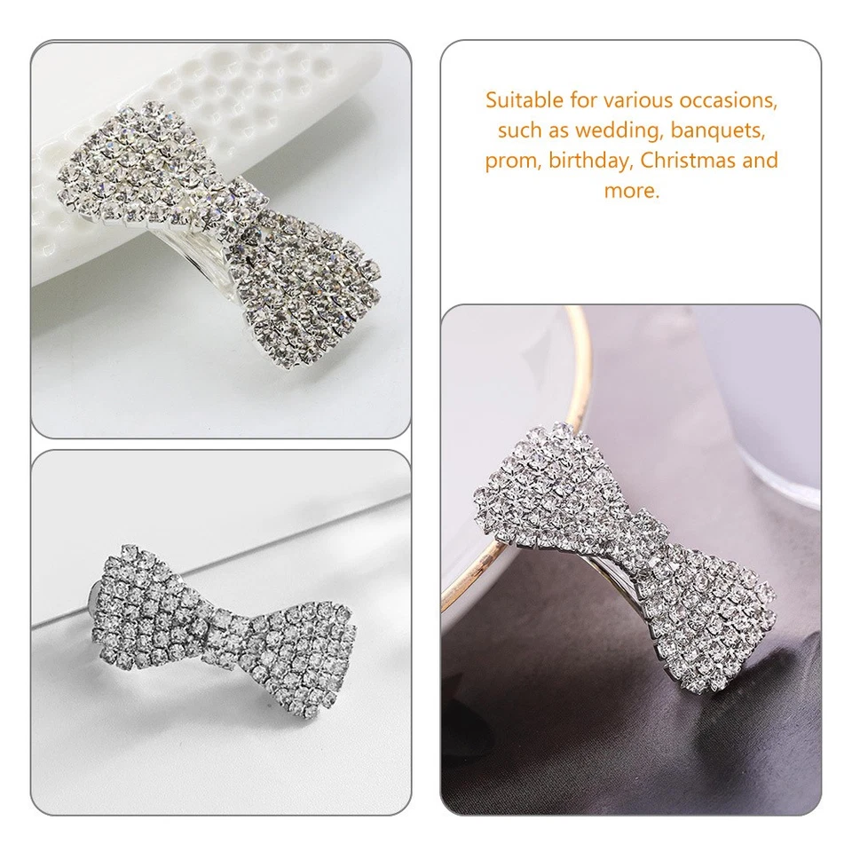 4 Pcs Rhinestone Hair Clips Bow Barrettes Crystal Accessories for Women - Image 4 of 4